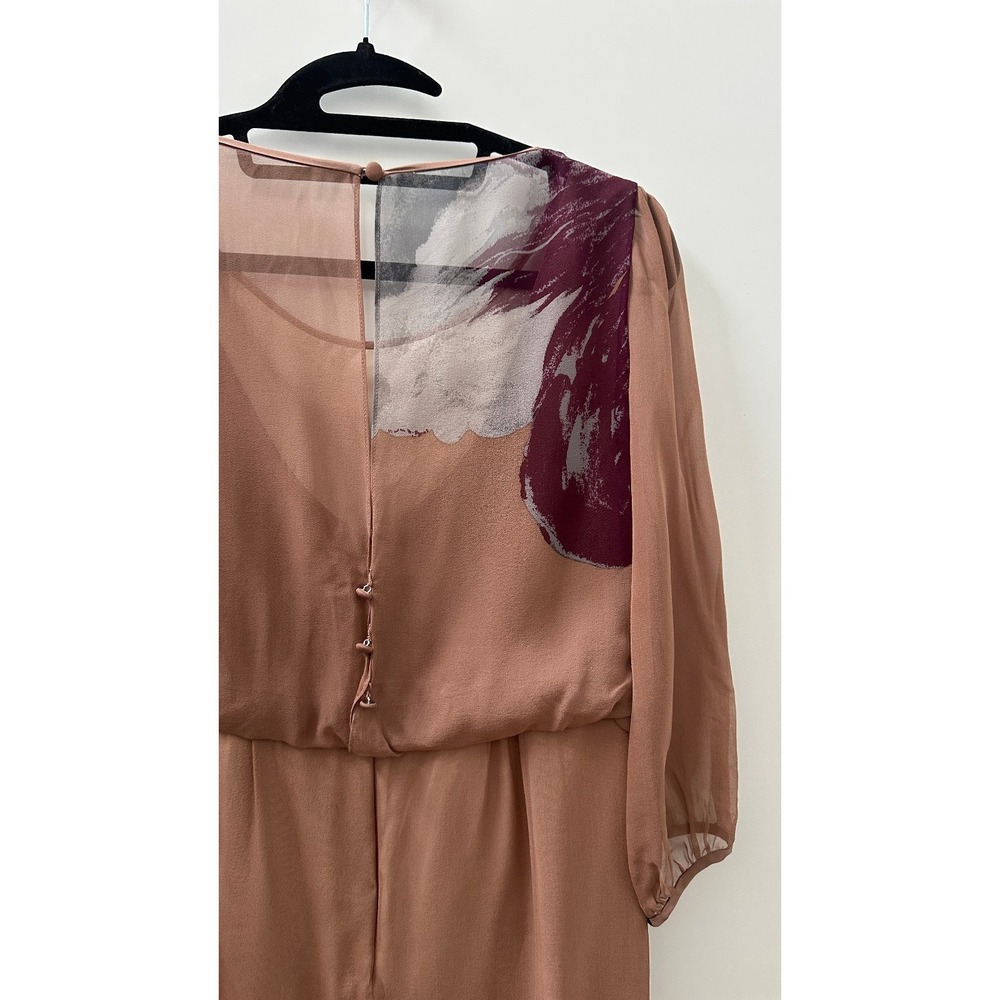 Tibi New York Silk Dress Size 8 Abstract Art Sheer Sleeve Lined Boho Blouson - Picture 14 of 16